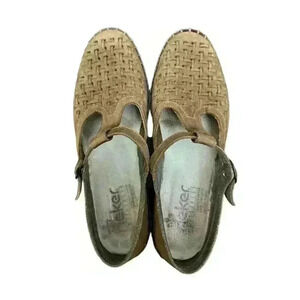 Rieker Womens 8.5 Basket Weave Mary Janes Taupe Leather Comfort